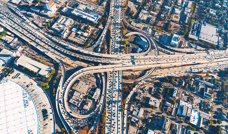 Aerial view of a freeway